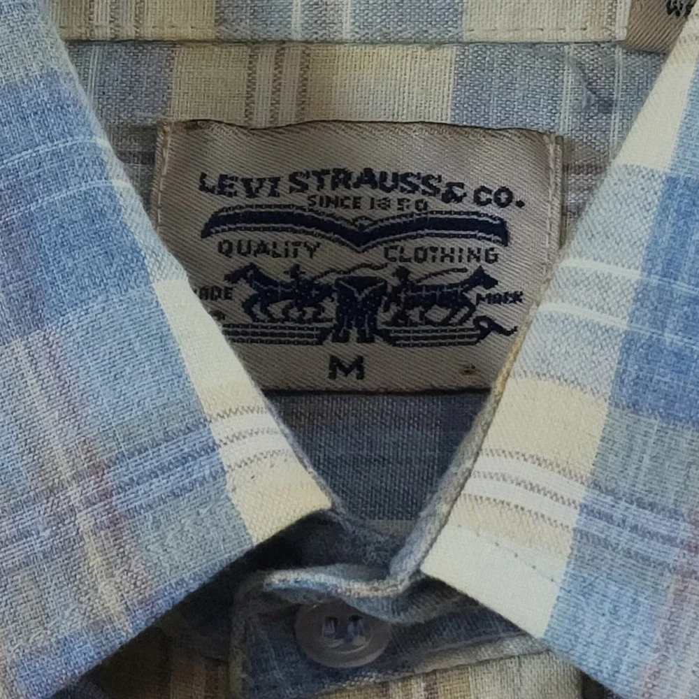 Vintage Levis Pearl Snap Shirt Mens Medium Short Sleeve Plaid Western Blue Y2K